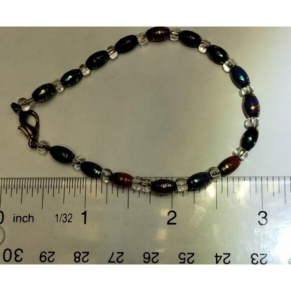 Iris Blue Rainbow Bead Bracelet 7 inch Iridescent - Picture 4 of 4